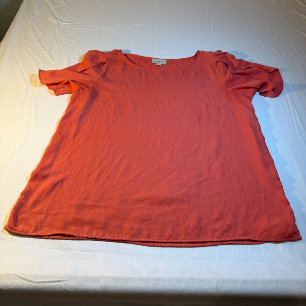 LOFT Outlet Medium Rust Orange Crepe Blouse Women Pleated Lightweight Casual